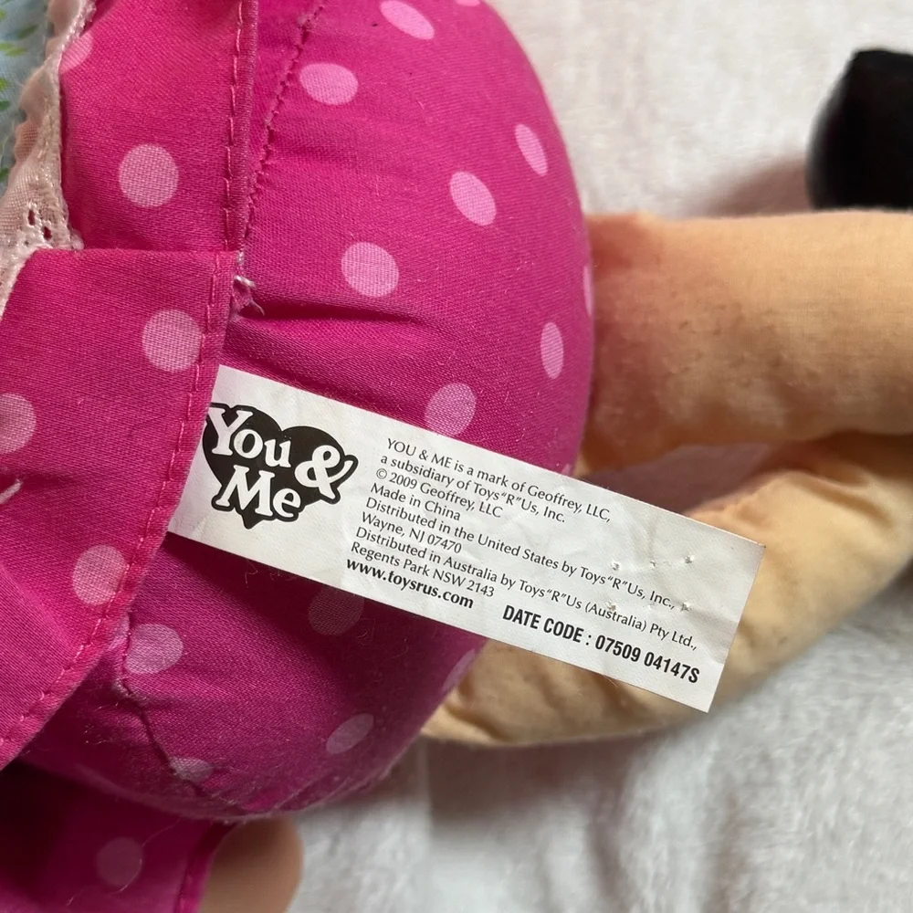 You & Me Plush Doll with Blonde Hair ToysRUs 2009 Pink Dress‎ W/Blue Floral Over